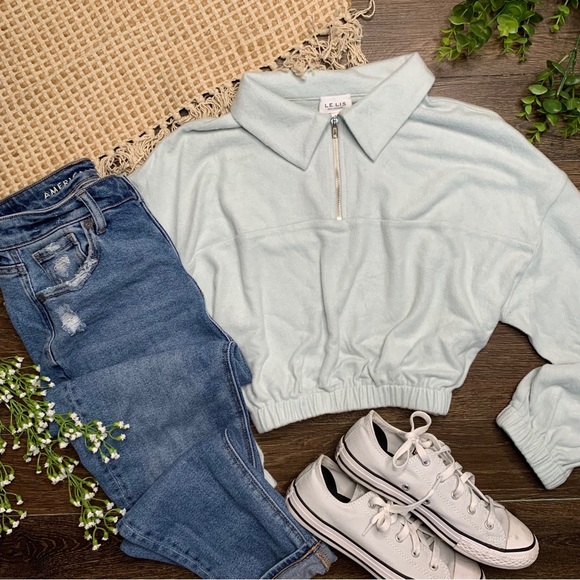 Sky Blue Quarter Zip Collared Fleece Pullover - Picture 8 of 10